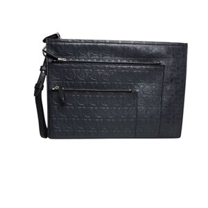 Salvatore Ferregamo  Embossed Double Gancini Leather Clutch Document Holder